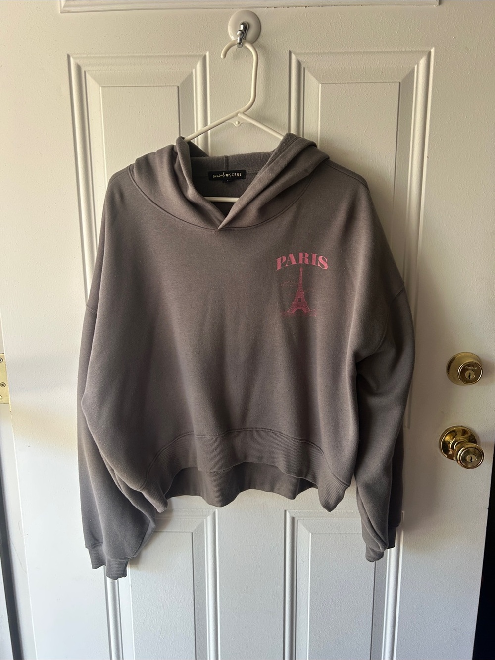 Paris Graphic Hooded Sweatshirt - Gray with Pink Print